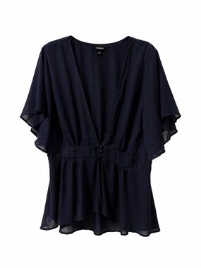 torrid Navy Flutter Sleeve V-Neck Blouse